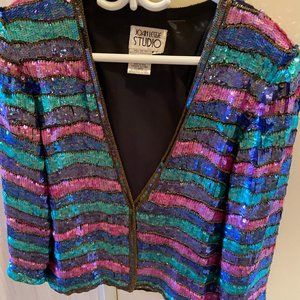 Joan Leslie Studio Vintage Cocktail Sequined Blazer with Beaded Trim